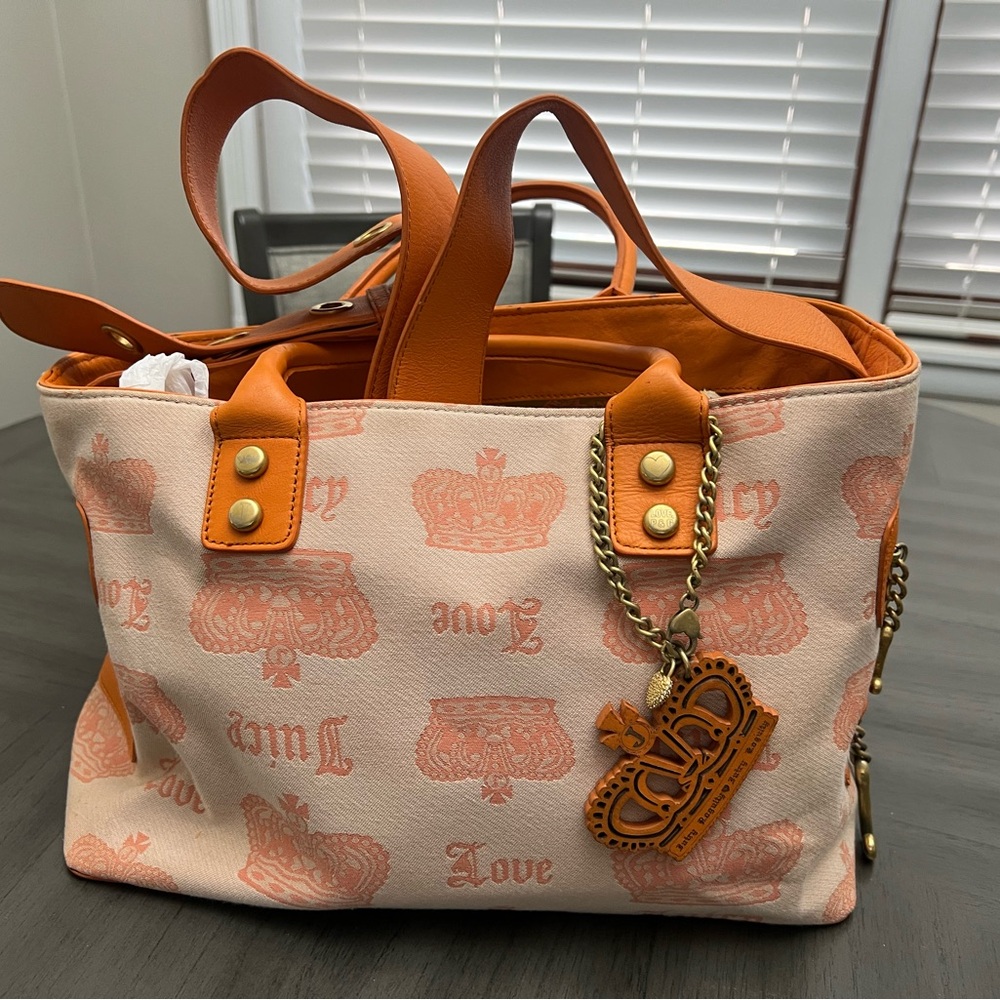Rare Juicy Couture Large Vintage Orange Tote Bag Purse Y2k Crown